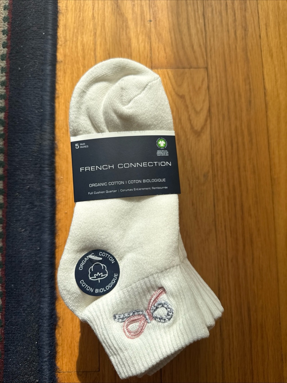 French Connection women Cream Quarter Socks with Embroidered Accent - 5 Pack